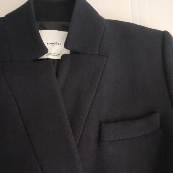 Mango Wool Blend Double Breasted Mid-Thigh Suit Coat Navy Blue Women’s XXS EUC - Picture 5 of 16
